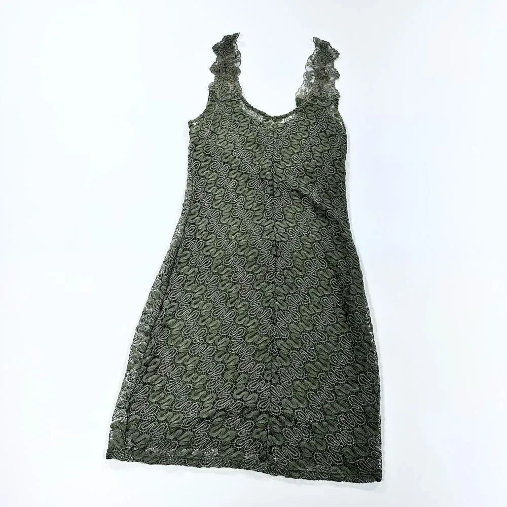 Free people foiled again olive green lace body con mini dress S
